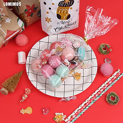 LOMIMOS 120pcs Christmas Cellophane Treat Bags,Clear Plastic Candy Cookie Packing Bags with Twist Ties for Winter Holiday New Year Xmas Party Supplies(Snowflakes) - size: 5x11 Inch (Pack of 120)