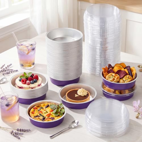 Yinder 120 Pcs Halloween Cake Pans with Lids, 8oz Pie Tin for Party, Purple - color: Purple