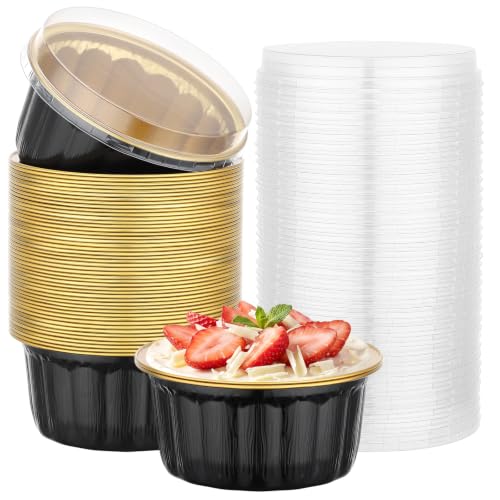 Beasea 11.4oz Disposable Baking Cups with Lids, 50 Pack, Black Gold - color: Black/Gold, size: 11.4oz 50pcs