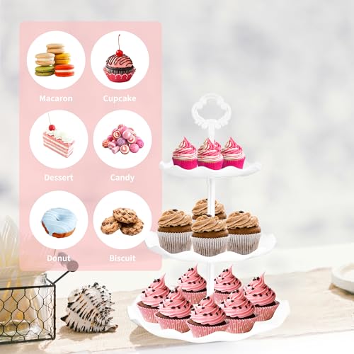 6 Pcs Cupcake Stand White Dessert Table Display Set 2 Pcs 3 Tier Plastic Cake Stand Holder 4 Pcs Dessert Serving Tray Cookie Platter Rack Tower for Tea Party Wedding Baby Shower