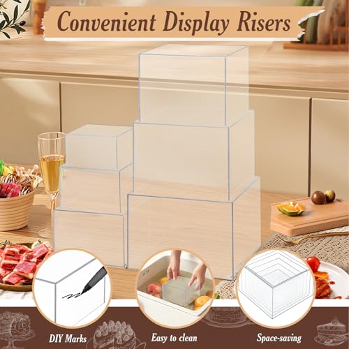 6 PCS Buffet Risers, Large Food Risers for Buffet Table, Dessert Display - color: Transparent, size: 10" 9" 8" 7" 6" 5"