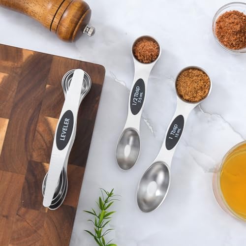 Magnetic Measuring Spoons Set of 9 Stainless Steel Dual Sided Stackable Measuring Spoons Nesting Teaspoons Tablespoons for Measuring Dry and Liquid Ingredients(9 Black) - color: 1 Set - 9 Black