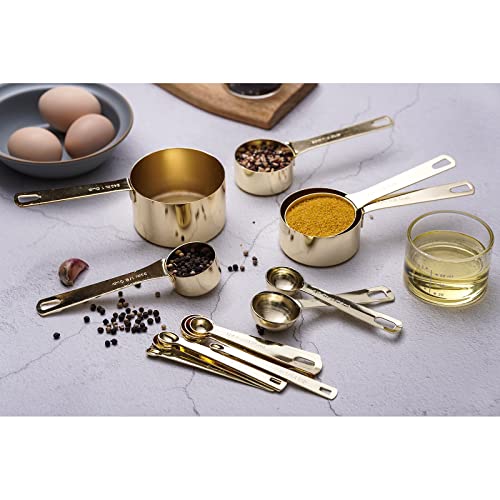 16 Pcs Stainless Steel Measuring Cups & Spoons Set, Gold - color: C - Gold, size: 16pcs