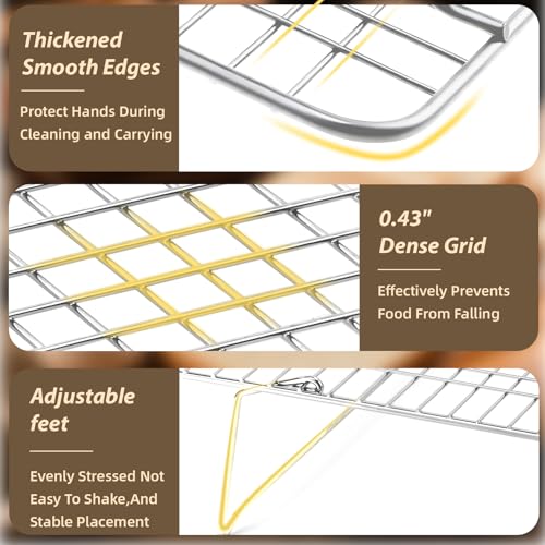 Pleafind 3 Pieces Stackable Cooling Rack - 16 x 10 Inch Wire Rack, 0.43" Dense-Grid Cooling Racks for Cooking, Baking, Roasting, Grilling, Oven and Dishwasher Safe, Silver - color: Argent