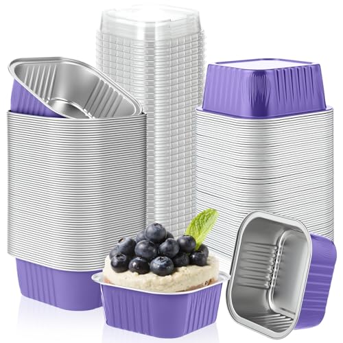 Skylety 100 Pcs 5oz Mini Square Cake Pans with Lids, Purple - color: Purple