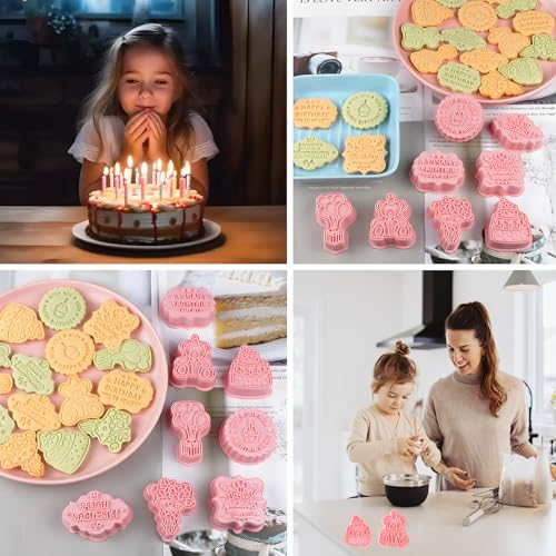 BESEK 8PCS Birthday Cookie Cutters, Birthday Party Cookie Cutter - 8 Shaped Cookie Cutter, Baking Tool for Homemaking Cookie - color: Birthday