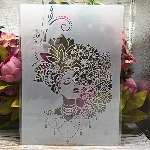 TIAMECH A4 Reusable Mandala Lady Stencil for Painting - style: Jewellery Girl