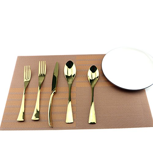 Gold 18/10 Stainless Steel Flatware Set – Stylish Set of Eating Utensils for 1 Person - Dinner Knife, Fork, Soup Spoon, Tea Spoon - Ideal Weight & Size, for Everyday Use or Holidays - size: 1-set-gold