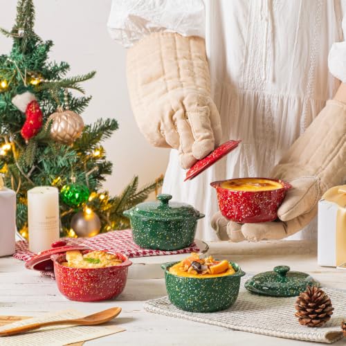 10 oz Ceramic Mini Cocotte Set of 4 for Oven (Xmas Duo) - color: Xmas Duo