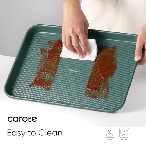 CAROTE 3-Piece Baking Sheet, Nonstick Cookie Sheets, Olive Green