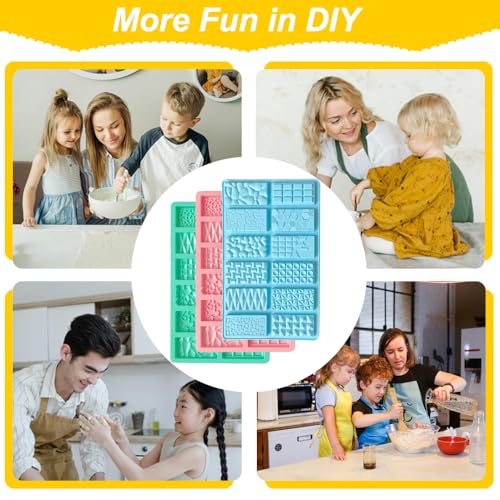 3Pcs Mini Silicone Chocolate Bar Molds, 12 Different Cavities Break Apart Non-stick Chocolate Bar Candy Jello Crayon Gummy Soap Molds 0.39” Thickness Wax Melt Molds for Milk Pistachio Chocolate Bar