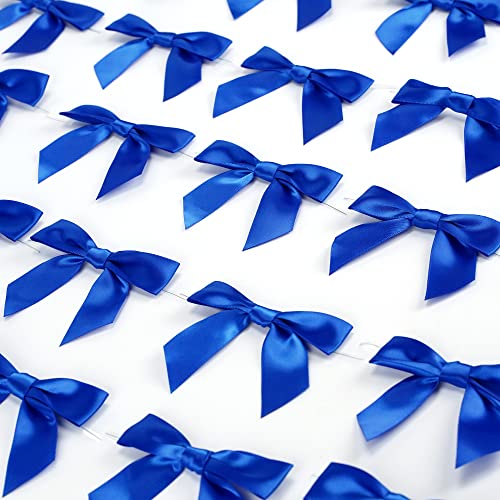 AIMUDI Royal Blue Satin Ribbon Twist Tie Bows - 3.5" Pretied Bows for Crafts, Gift Wrapping & Hanukkah Ornaments - 50 Counts - color: Blue Royal