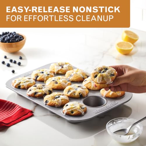 Farberware Bakeware Nonstick Muffin & Cupcake Pans, 12-Cup, Gray - color: Gray