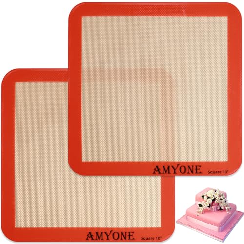 Square Silicone Baking Mats for 10 Inch Cake Pan, 9.65"Square Food Grade Silicone Mat for Baking Sheet for Cake/Pastry/Toast/Pie, Non-Stick Reusable Baking Mat for 10x10 Air Fryer/Cake Pan/Oven - size: 9.7"L x 9.7"W