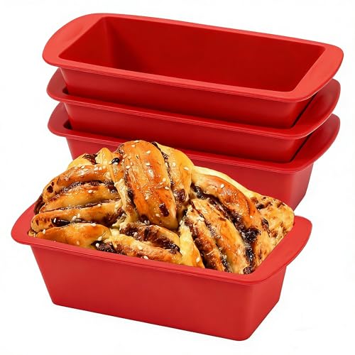 Silicone Bread Loaf Pan, Non-Stick Bread Pans for Baking,Flexible Silicone Baking Molds for Bread, Cake, Meatloaf (4PCS-Red) - color: 4PCS-Red