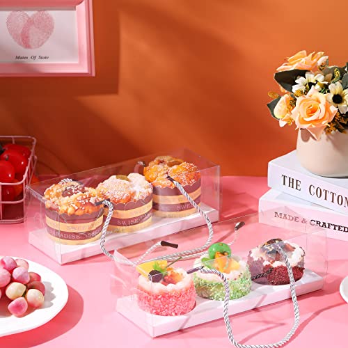 Thenshop 20 Pack Clear Cupcake Boxes with Handle and Insert, White - color: White