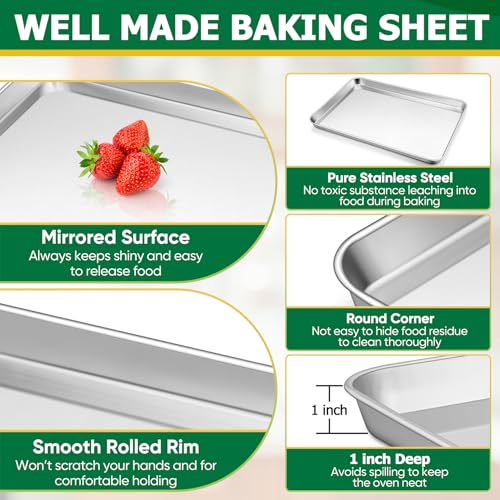 TeamFar Stainless Steel Baking Sheet Pan with Rack & Mat - 16/12.5/10.5inch