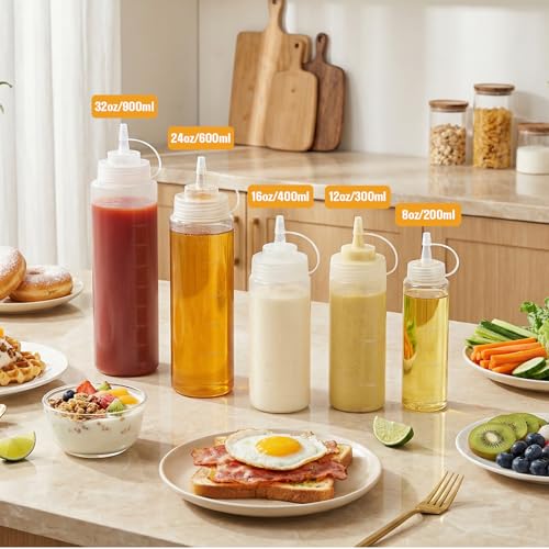 2 Pack 16 oz Condiment Squeeze Bottles, Leak Proof BPA-Free Plastic Squirt Bottles with Caps, Refillable Sauce Dispenser for Ketchup, Syrup, Oil, BBQ, Salad Dressing, Easy to Fill & Clean - color: 2Pack, size: 16oz