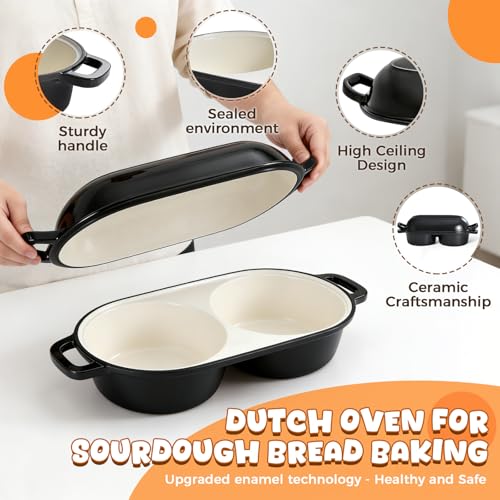 Mini Double Dutch Oven for Sourdough Bread Baking, 2.6QT (Black) - color: Black