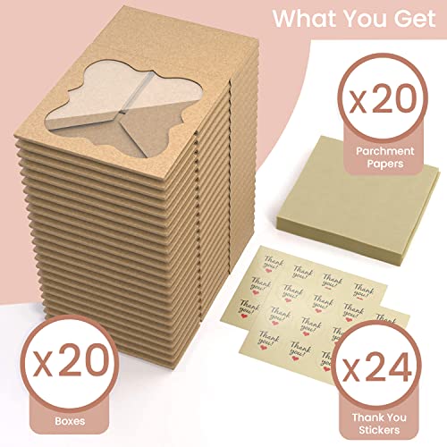 20 Pack 6x6x3in Cookie Boxes with Window, Pastry Boxes for Baked Goods