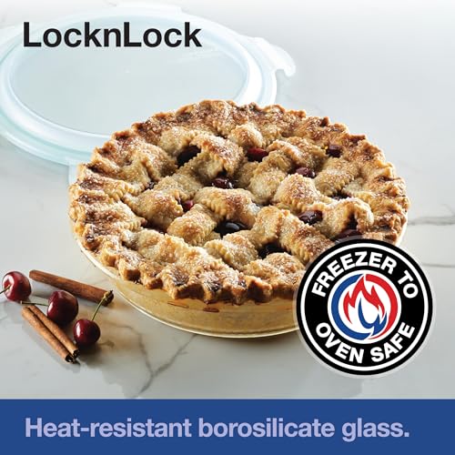 LocknLock LOCK & LOCK Purely Better Glass Round Pie Baking Dish/Food Storage Container with Lid, Clear, 9.5 Inch (Pack of 4) - style: Pie Dish (Pack of 4)