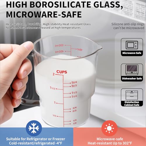Newness Glass Measuring Cup with Handle, 500 ML (16 Oz, 2 Cup) - color: Red Measuring Scale, size: 500ML