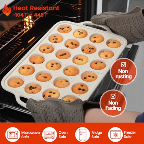Silicone Mini Muffin Pan with Metal Reinforced Frame, Silicone Cupcake Pan - color: Creamy Confetti, size: 24-Cup Mini