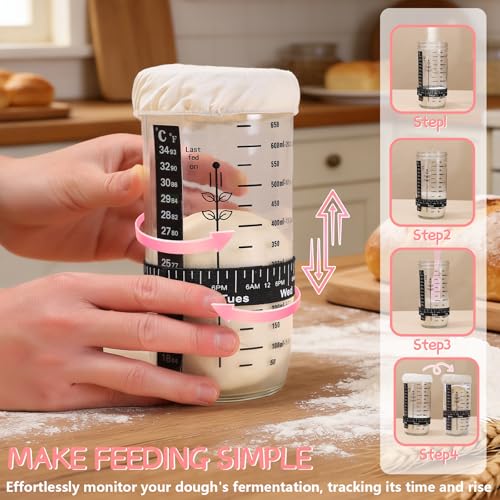 Pink Sourdough Starter Kit with Banneton Bread Proofing Basket and Jar - color: Pink