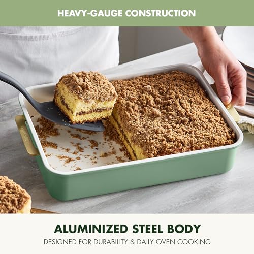 GreenPan Bakeware 13" x 9" Nonstick Rectangular Cake Pan, Sage Green - color: Sage Green, size: 13" x 9" Rectangular Cake Pan