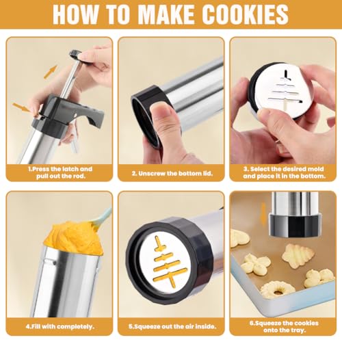 Cookie Press Gun Kit, Stainless Steel, 13 Discs, 8 Tips