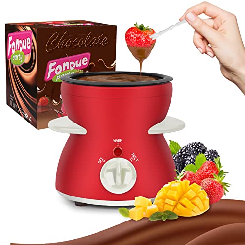 Fondue Pot Set, Mini Electric Fondue Pot Set for Melting Chocolate Cheese, Chocolate Meting Pot fondue maker with Dipping Forks For Holiday Christmas Birthday Gift - color: Red