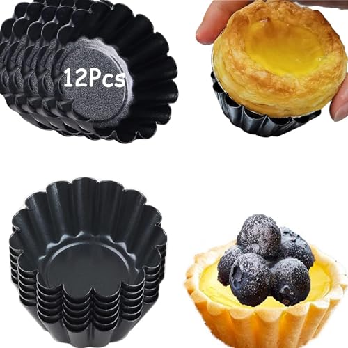 Egg Tart Molds, 12 PCS Non-Stick Very Mini Tart Pans. - color: Black, size: 3.0.9Inch