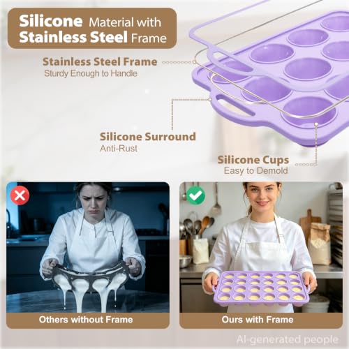 Silicone Muffin Pan Set: Non Stick 12 & 24 Silicone Muffin Pans for Baking - color: Purple, size: Regular & Mini: 12 Cup & 24 Cup