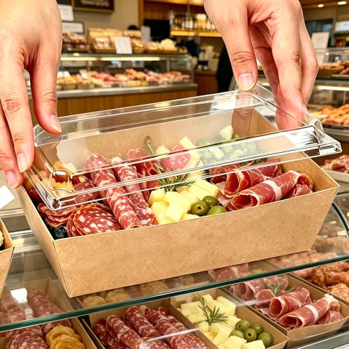 8"x6" Charcuterie Boxes, 50 Pack Charcuterie Boxes with Clear Lids, Large Disposable Take Out Bakery Boxes, To Go Containers for Charcuterie, Delicatessen, Sandwiches, Cookies, Salads (50, Brown) - color: Brown