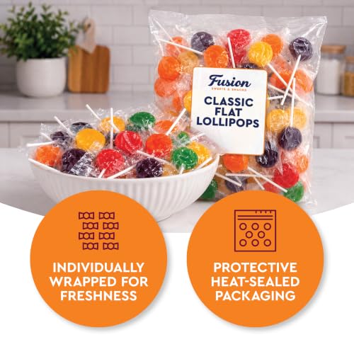 Classic Flat Lollipops, Individually Wrapped, 5 Assorted Fruit Flavors, 2lb