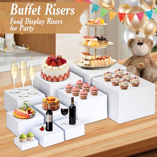 10 PCS Buffet Risers, Large Food Risers for Buffet Table, Dessert Display - color: White, size: 10" 9" 8" 7" 6" 5" 5" 4" 4" 3"