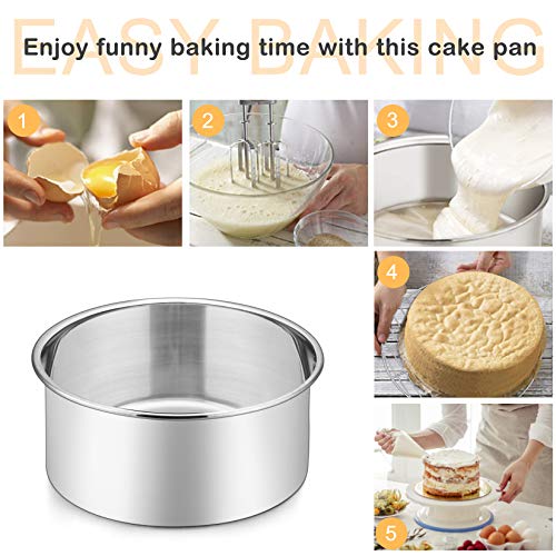 P&P CHEF 6 Inch Cake Pans Set, 2Pcs Stainless Steel Round Baking Pan - size: 6 Inch