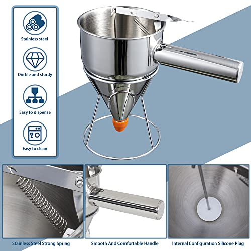 MyLifeUNIT Pancake Batter Dispenser, 40oz Multi-Caliber Stainless Steel Funnel Cake Dispenser with Stand Great for Pancakes, Cupcakes or Any Baked Goods