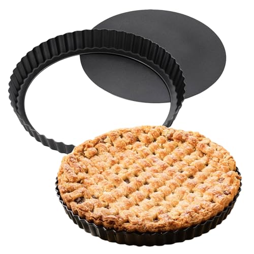 11-Inch Tart Pan Set, Nonstick Carbon Steel with Removable Bottom, 2 Pack - size: 11″