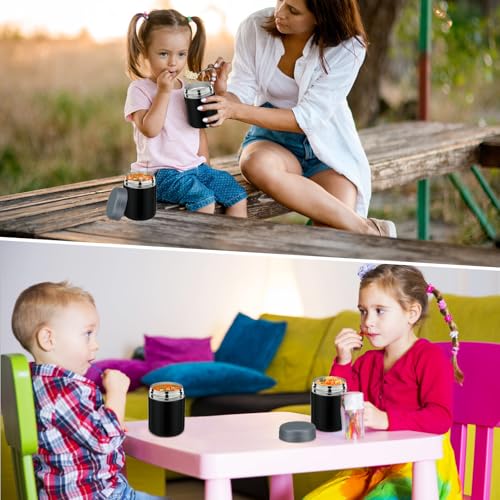 wiwens 12oz 2 Pack Insulated Food Jar Set for Kids Soup Thermo Hot Food Lunch Container Wide Mouth Leak Proof Stainless Steel Vacuum Bento Box for School Office Travel Outdoors - color: Black*2