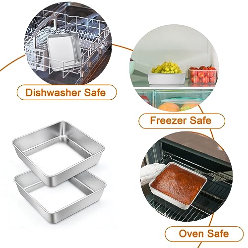 TeamFar Square Cake Pan, 6 Inch Stainless Steel Square Baking Pan Set of 2