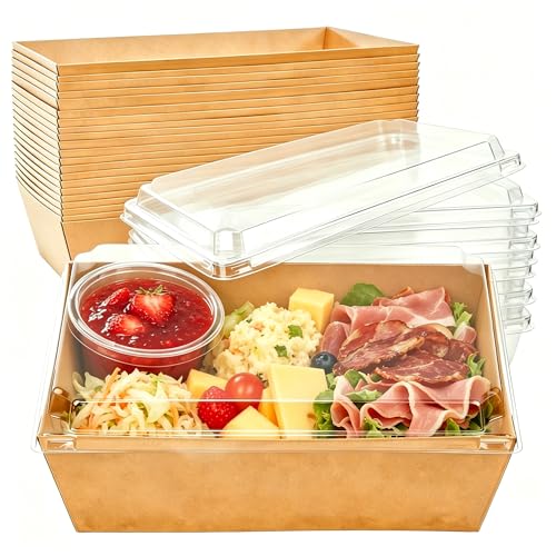 8"x6" Charcuterie Boxes, 50 Pack Charcuterie Boxes with Clear Lids, Large Disposable Take Out Bakery Boxes, To Go Containers for Charcuterie, Delicatessen, Sandwiches, Cookies, Salads (50, Brown) - color: Brown