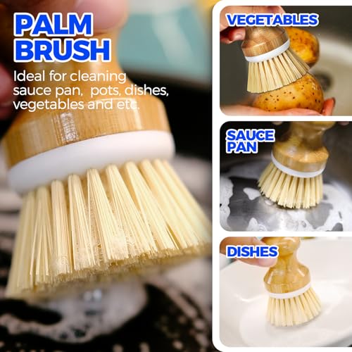 Holikme 6 Pack Dish Brush with Bottle Brush Scrub Brush Straw,Amarillo - color: Amarillo