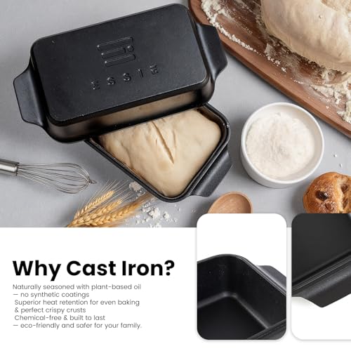 Cast Iron Loaf Pan with Lid, 9×5 Dutch Oven for Sourdough Bread Baking, Dutch Oven Pot with Lid for Bread Baking, Bread Pans for Baking, Pre-Seasoned (3 pieces, 2.2 QT Each) - color: Black 3