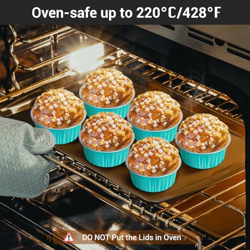 EUSOAR Aluminum Foil Cups, 5oz 50pcs Baking Cups with Lids, 3.34"x2.59"x2.35" 125ml Snacks Desserts Flan, Economical Catering Gathering Club Shower Wedding Party Favor Baking Cups-Blue - color: Blue, size: 50pcs