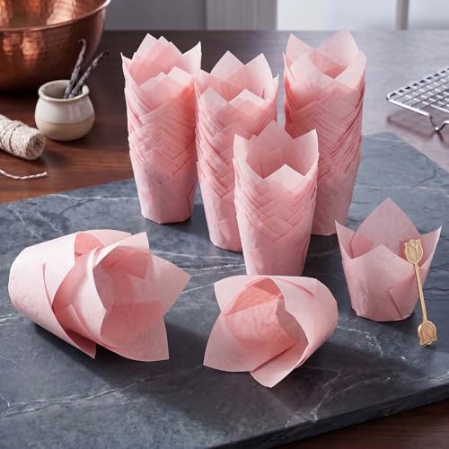 200 Pcs Pink Tulip Cupcake Liners for Baking, Standard Size - color: Pink