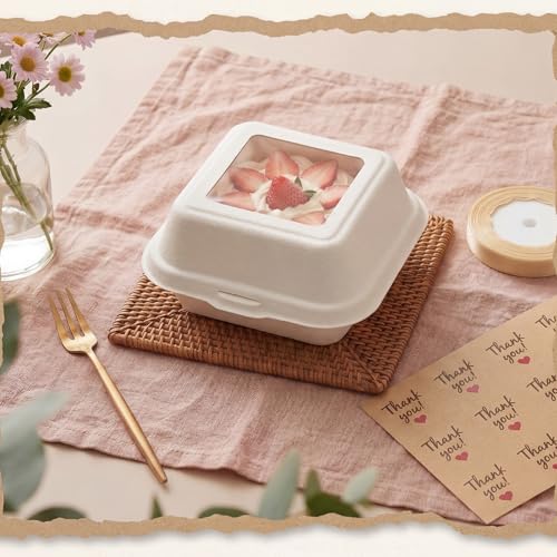 Bento Cake Box Clamshell Container Kit, 50 Set, White - color: White