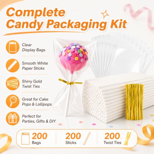 RAINFLOW 600 Pcs Cake Pop Sticks and Wrappers Kit for Candy and Parties