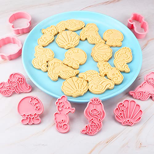 6pcs Mermaid Cookie Cutters,Cute Biscuit Cutter,Cookie Stamps Set (Mermaid) - color: Mermaid