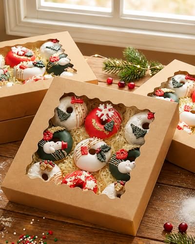 qiqee 10x10x2.5 Inch Brown Pie Boxes with Window 12Packs Cookie Donut Bakery Box (Auto-pop Up) - color: 12Packs, Brown